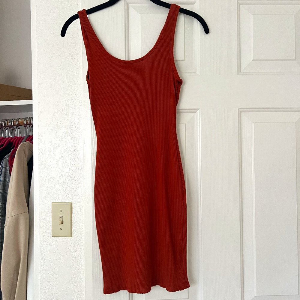 Rust Red Ribbed Bodycon Mini Dress - Picture 2 of 3